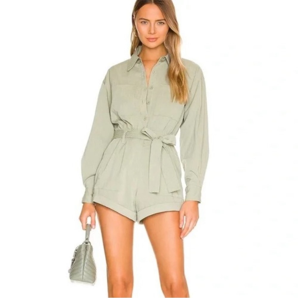 Beige Botany New S Utility Romper Playsuit Belted Pockets Button Shorts Khaki